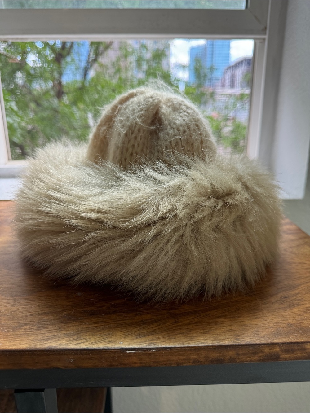 Aris Knit Beanie with Plush Fur Trim - Beige